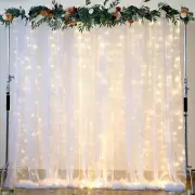 White Tulle Backdrop Curtain with Lights String for Parites 10×8ft Sheer