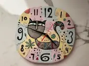 HANDMADE CLAY CAT WALL CLOCK Children Kids Nursery