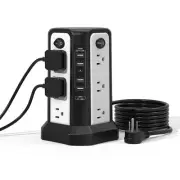 1pc Surge Protector Power Strip Tower With USB C Port PD18W 10FT Cord NEW