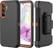 [TASHHAR] Phone Case for Samsung Galaxy A35 5G case,Heavy Duty Hard Shockproof Armor Protector Case Cover with Belt Clip Holster for Samsung A35 5G Phone Case (Black+Orange)