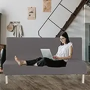 Armless Sofa Bed Cover for Living Room, Gray Lightweight Armless Sofa Cover with 92% Polyester, Folding Couch Sofa Bed Futon Cover for Home Decor