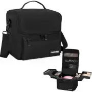 Makeup Travel Train Case, Black Makeup Carrying Organizer Bag, 4 Tier Profess...