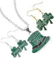 [Vaguelly] Accessories Dainty Necklaces Dainty Jewelry Creative Jewelries for Patricks Day Dainty Earrings Shamrock Earrings Necklace St. Patricks Day Earrings Necklace Metal