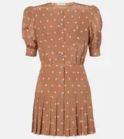 [Alessandra Rich] Alessandra Rich Pleated polka-dot silk minidress AU 14 brown