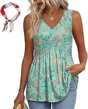 [Generic] Women's Sleeveless V-Neck Babydoll Abdomen Tank Tops, Maperiodrvel Flowy Peplum Tops T-Shirt Casual Comfort Loose Fit