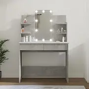 Modern Concrete Grey Dressing Table with LED Light, 96x40x142 cm - Vanity Mirror Desk with Storage Drawers for Bedroom, Makeup for Girls