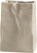 Crinkle Paper Bag Shape Ceramic Vase, Large Capacity for Flower Arrangement, Bookshelf Decorative (Coconut Café)