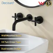 Decaura Wall Mounted Spout and Mixer 1/4 Turn Cross Handle Shower Taps Matt Black