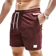 [JEShifangjiusu] Men's Side Pockets Drawstring Shorts Elastic Waist Cargo Straight Pants Short Wide Leg Pants, Wine Red A1, M