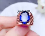 2.24Ct Oval Sapphire Men's Unique Solitaire Ring 14k Rose Gold Plated Silver