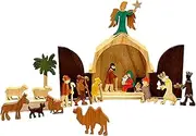 Vibhgtf Wooden Nativity Scene - Wooden Nativity Scene Decoration Figures, Classic Wooden Nativity Figures, Exquisite Christmas Table Decoration for Bedroom, Rustic Style