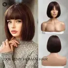 Straight Bob Remy Human Hair Wigs with Bang Dark Brown Short Bob Wigs for Woman