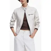 Desigual Faux Leather Moto Jacket in White at Nordstrom, Size Small