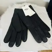UGG Metisse Tabbed Vent Tech Soft Stretch Leather Gloves, BLACK, Medium, NWT