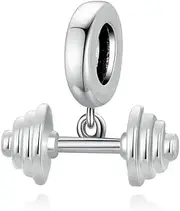 [LES FOLIES DI PAOLA GRIECO] Les Folies 925 Silver Dumbbell Bar Charm Fits Pandora Sterling Silver Cubic Zirconia, Sterling Silver, Cubic Zirconia