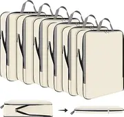 Hosuly 6 Pcs 17.3 x 12.6'' Compression Packing Cube Bag Extra Large Travel Expandable Space Saving Organizers XL for Luggage Storage(Beige)