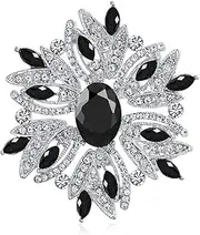 [Bling Jewelry] Fashion Large Statement Vintage Style Simulated Gemstone Crystal Scarf Flower Art Deco Brooch Pin for Women