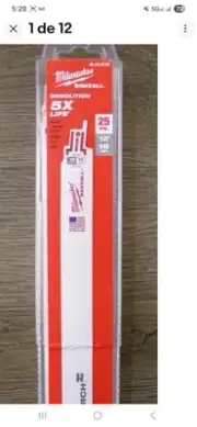 Milwaukee ‎48-00-8789 12 inch Reciprocating Saw Blade - White