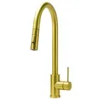 Brushed Gold Round Pull Out 2 Mode Swivel Kitchen Mixer Sink Tap Laundry Faucet