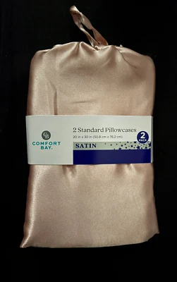 Comfort Bay™ Standard Size Satin Pillowcases in a Bag, Set/2, Blush Pink, NEW!!!