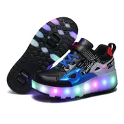 Rechargeable Light Wheel Skating Shoes For Kids - Size 28 Two-Wheeled