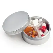 Small Pill Case 3 Compartments, Metal Round Portable Pill Box, Waterproof Tra...