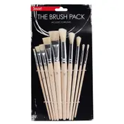 10pc Jasart Round & Flat Hog Bristle Brushes Acrylic/Oil/Gouache Painting Brush