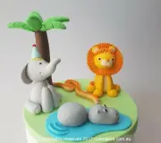 3D Zoo Jungle Animal Cake Topper Elephant Lion Snake Hippo Tree Party