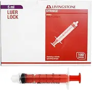 Livingstone Syringe 5mL Luer Lock Tip Red Plunger Sterile Box of 100
