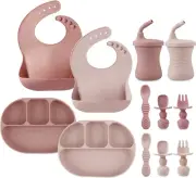 12PCS Silicone Baby Feeding Set | 2 Sectioned Baby Suction Plate, 2 Baby Bibs, 2