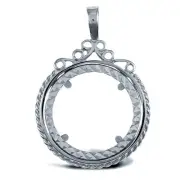 Silver Half Sovereign Size Pendant Setting Rope Edge - 925 Hallmarked