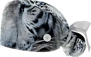 [YTYVAGT] 2-Pc,Gourd-Shaped Working Cap,Fisherman Hat with Buttons and Cotton Sweatband,White Tiger Portrait