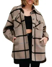[Belle & Bloom] River's Edge Plaid Shacket in Oatmeal Brown