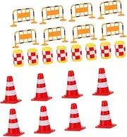 CORHAD 24Pcs Roadblocks Road and Traffic Sign Playset for Educational Learning Role Play Imaginative Fun Includes Cones Barricades Barrels
