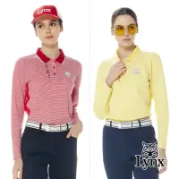 在飛比找momo購物網優惠-【Lynx Golf】女款純棉材質百搭橫條紋精美花邊領邊剪