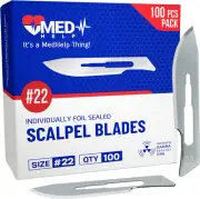 Pack of 100 Disposable Scalpel Blades #22, Size 22 Surgical Blades, High Carbon