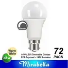 BULK 72 x 14W Dimmable LED Light Globes Bulbs Warm White B22 Bayonet - 1400Lm
