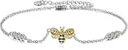 [YAFEINI] Bee Bracelet for Women Sterling Silver Honeycomb Bee Anklet Bracelet Jewelry Gifts for Teen Girls, Cubic Zirconia
