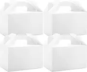 Party Favor Boxes, 50 Pack, 6 x 3.5 x 3.5 Inches Small Treat Boxes, Gable Boxes with Handles, White Treat Boxes, Goodie Boxes for Birthday Party, Wedding, Baby Shower