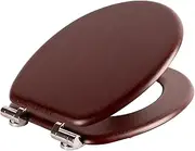 Harbour Housewares Soft Close Toilet Seat - Mahogany - Pack of 1 - Oval-Shaped Wooden Toilet Seat Antibacterial Loo Lid with Universal Chrome Hinges, Fixings & Fittings