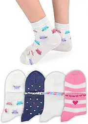 [LEON D'ORO] 4 Pairs of Girls Cotton Socks Scotland Yarn Lightweight and Breathable Made in Italy