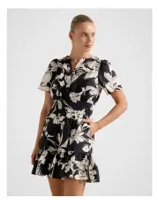 [Forever New] Eleanor Short Sleeves Cotton Mini Dress in Black