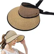 [FIME.] Women Sun Visor Hats Beach Foldable, Roll Up Wide Brim Bowknot Summer Straw Hat Cap Cruise wear for Womens,Women's Sun Hats UPF50 UV Protection for Outdoor Travel (Khaki)