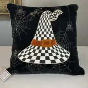 MacKenzie Childs WHICH WITCHES HAT PILLOW Beaded Spider Webs NEW Halloween