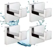 4 PCS Chrome Towel Hooks for Bathroom, Wall Mounted Square Bath Hook Coat Hoo...
