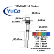YC-9WRT-1 Miniature Indicator LED Light 9mm Cylindrical Cap 12/24/120/220V ACDC