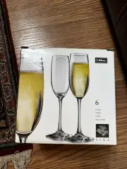 6 LIBBY VINA 6OZ CHAMPAGNE TRUMPET FLUTES GLASSES NEW IN BOX