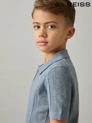 Reiss Airforce Blue Texas 3-9 yrs Textured-Knit Half-Zip Polo Shirt (AP0258) | $75