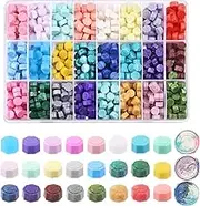 Swpeet 1200Pcs 24 Colors 8mm Sealing Wax Beads Kit, Octagon Wax Seal Beads Sealing Wax Pellets Ideal for Wax Seal Stamps, Cards, Wedding Invitations, Wine Packaging, Gift Wrap, Envelopes