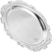 GRIRIW Silver Plate Embossed Fruit Dish Porcelain Platter European Style Dessert Serving Tray